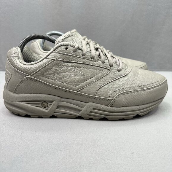 Womens Size 9.5 (2E) Extra Wide Brooks Addiction Walker Shoes Beige Leather - Picture 1 of 8